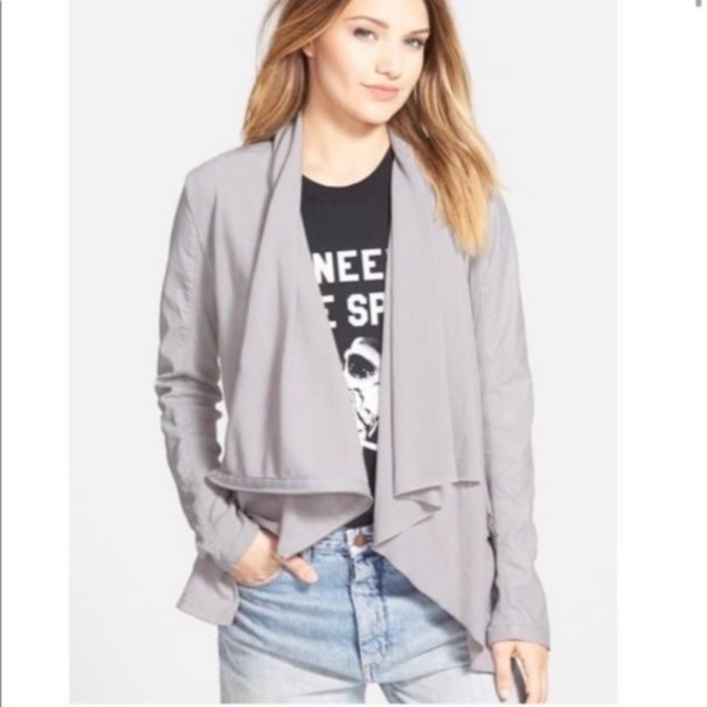 Blank NYC Gray Drapey Vegan Leather Moto Jacket Size XS